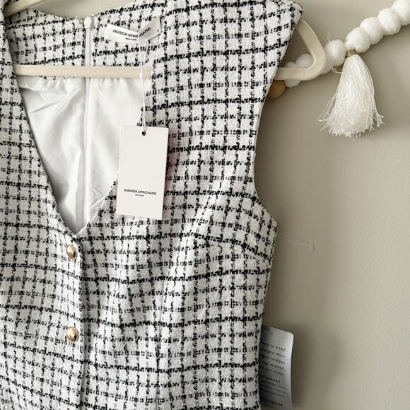 NWT Amanda Uprichard Ivana Mini Dress Tweed Button Front White Black Size Medium - Picture 13 of 14